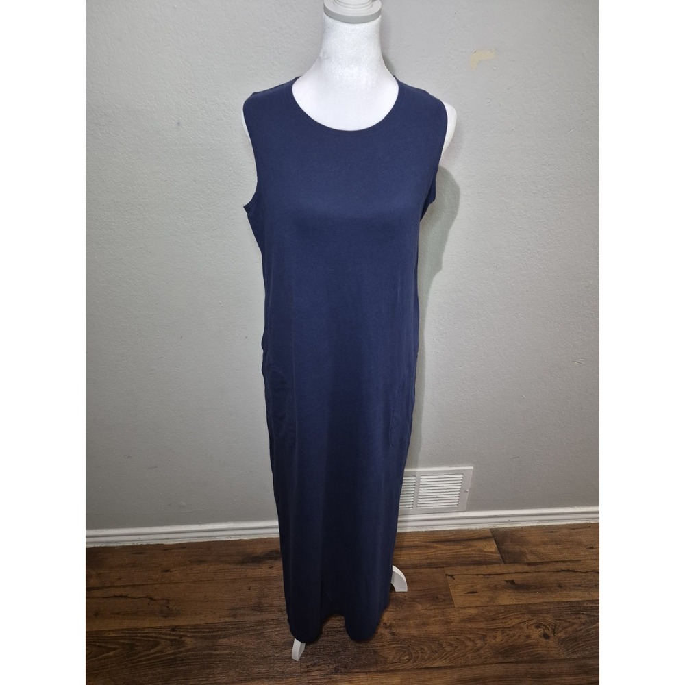 Lands End Shirt Dress size Small Casual Blue Maxi Lounge Long Stretchy Pockets
